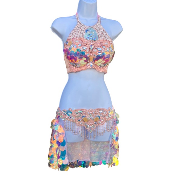 Peach Sequin Mermaid Bra and Skirt - Picture 6 of 7
